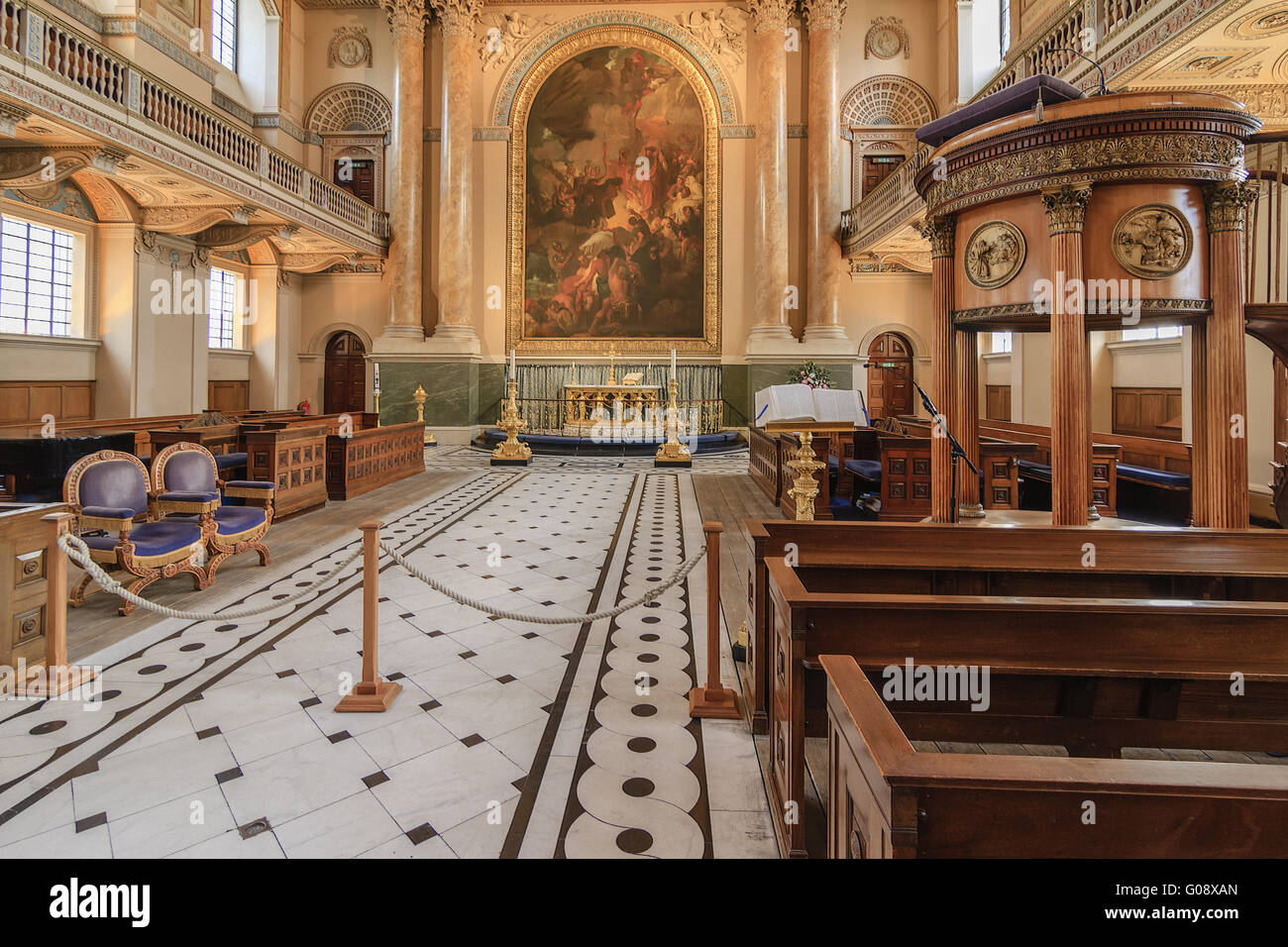 À l'intérieur de l'ancienne chapelle du collège de la Marine royale Greenwich Banque D'Images