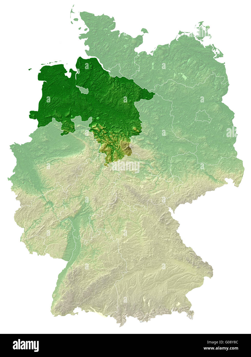Basse-saxe - Allemagne Carte relief topographique Banque D'Images