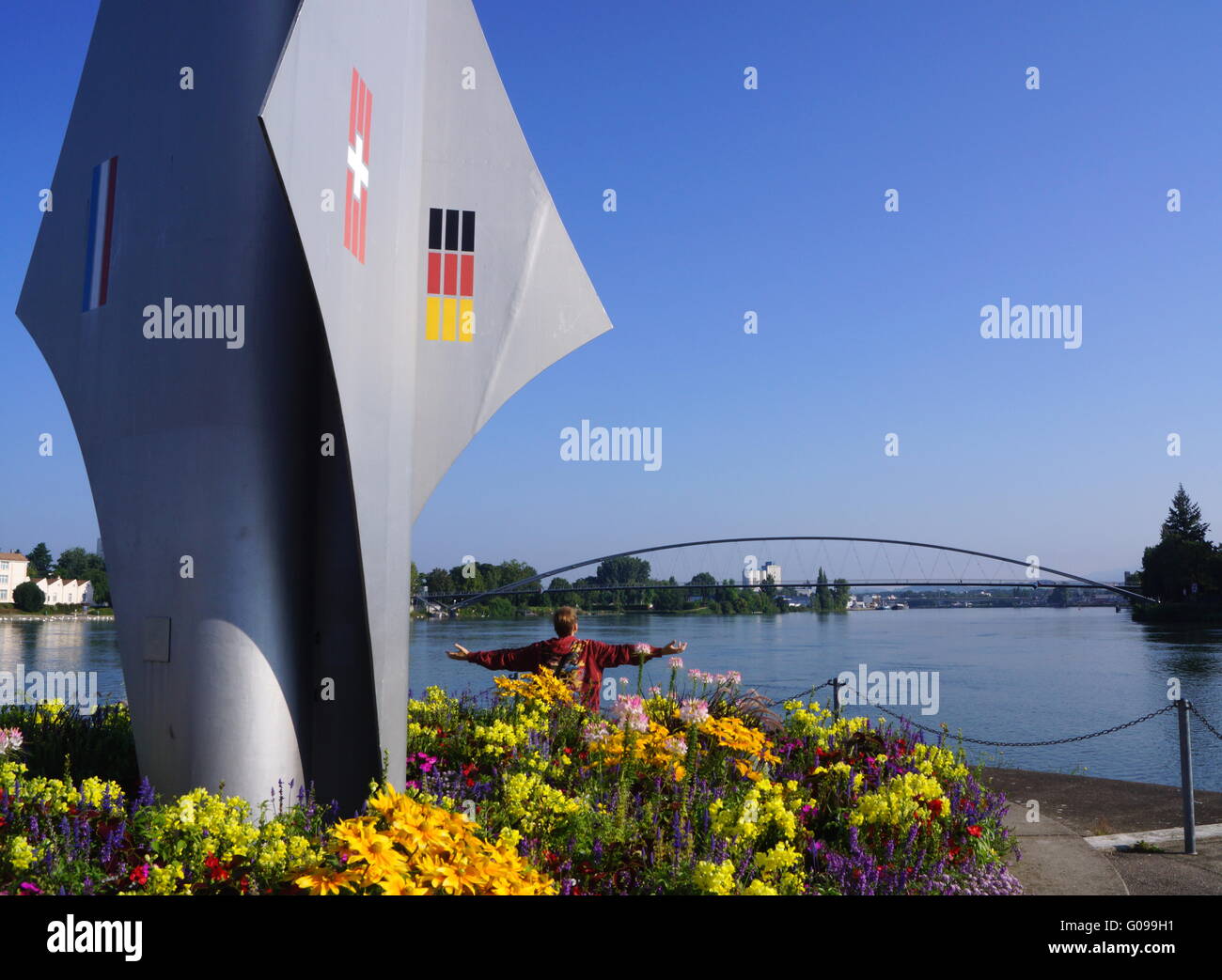 Triangle frontière monument et trois pays bridge Banque D'Images