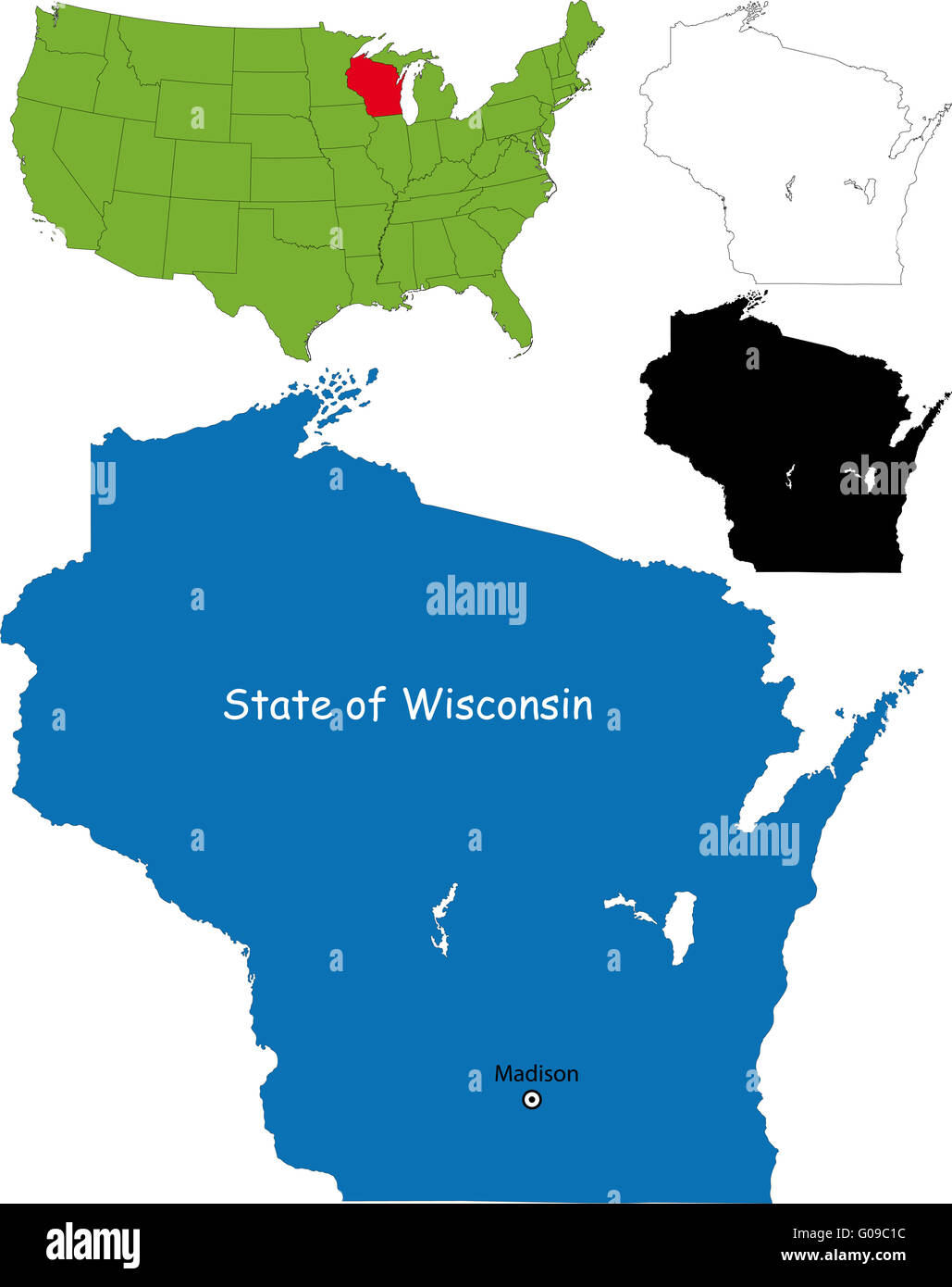 Carte de Wisconsin Banque D'Images