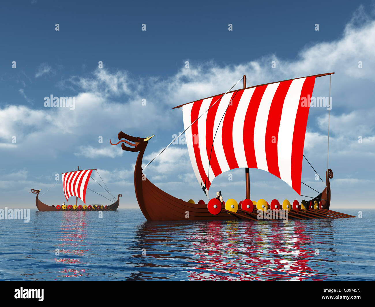 8 Bateaux Vikings Aurora 1/72ème - Maquettes Assemblées Et Peintes - Collection 1962