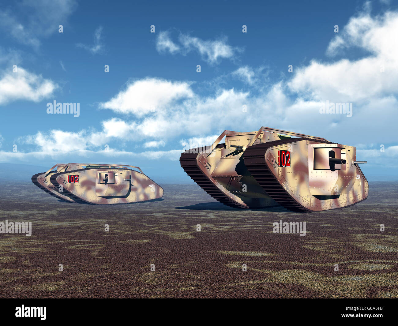 Chars lourds britanniques de la Première Guerre mondiale Banque D'Images