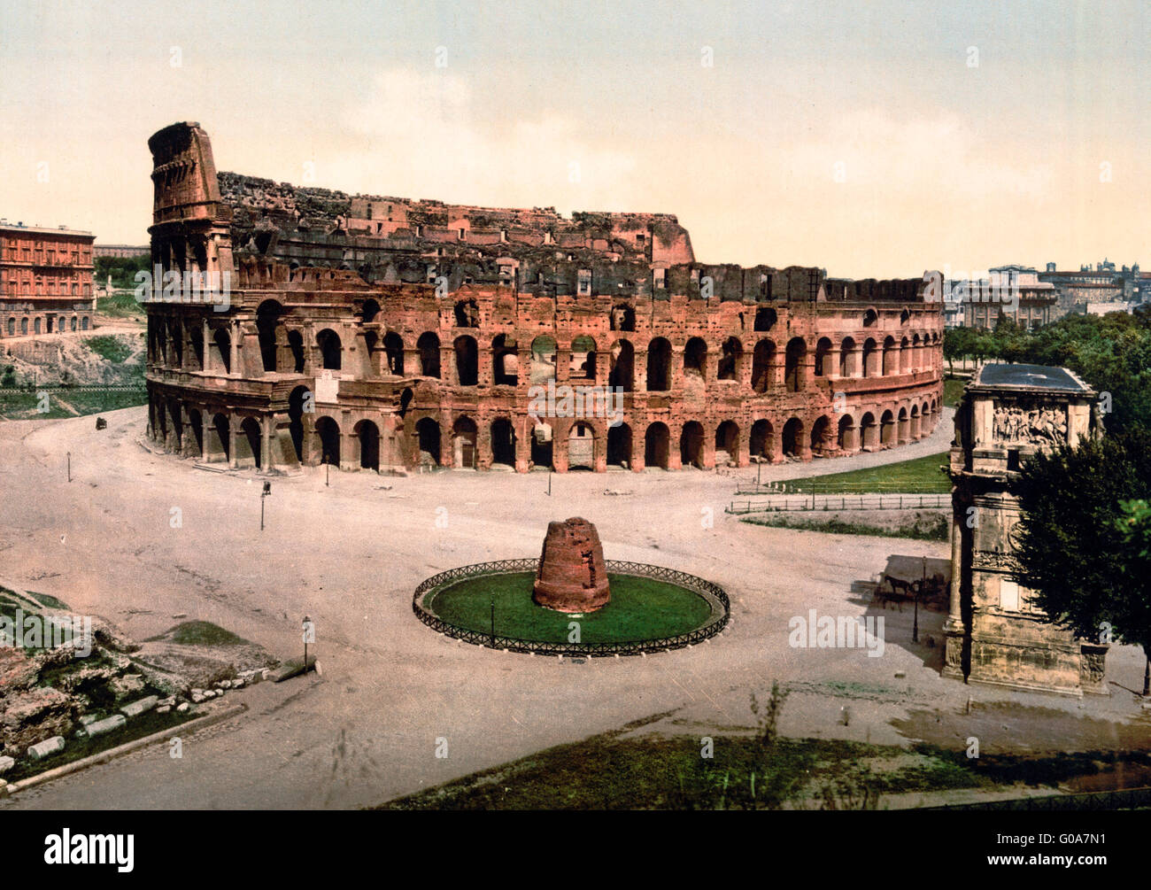 Le Coliseum et méta Maroc, Rome, Italie, circa 1900 Banque D'Images