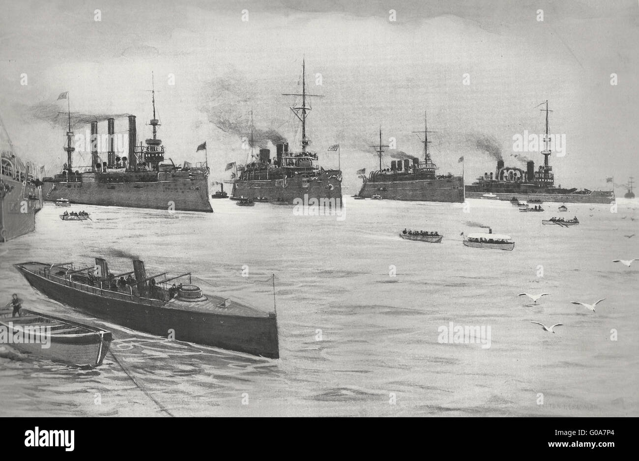 Le Flying Squadron - Tôt le matin à Hampton Roads - La guerre hispano-américaine, 1898 Banque D'Images