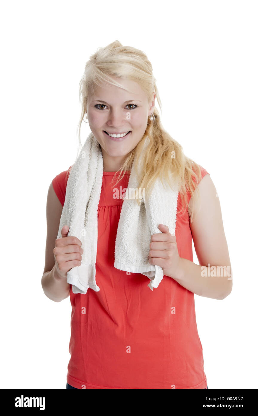 Adolescent avec serviette Banque D'Images