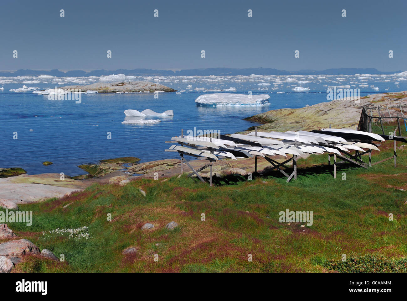 Des kayaks à Ilulissat, Groenland. Banque D'Images