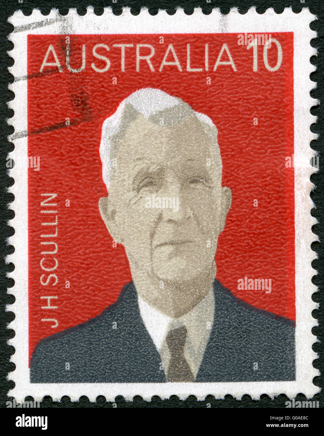 Australie - 1975 : montre James Henry Scullin (série administration hameaux communes limitrophes, premiers ministres australiens Banque D'Images