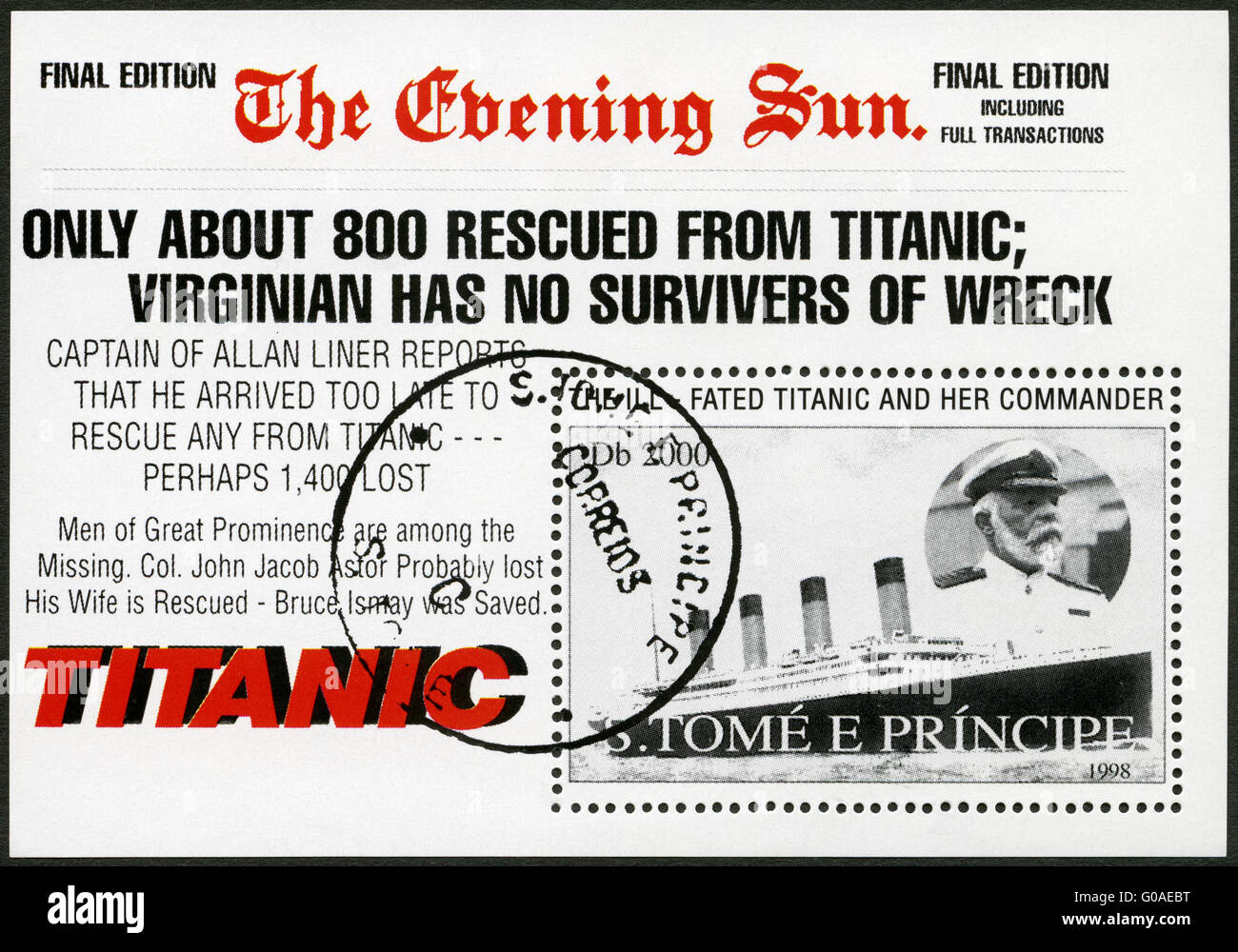 ST. THOMAS ET LES ÎLES DU PRINCE - 1998 : montre le capitaine Edward John Smith et Titanic Banque D'Images