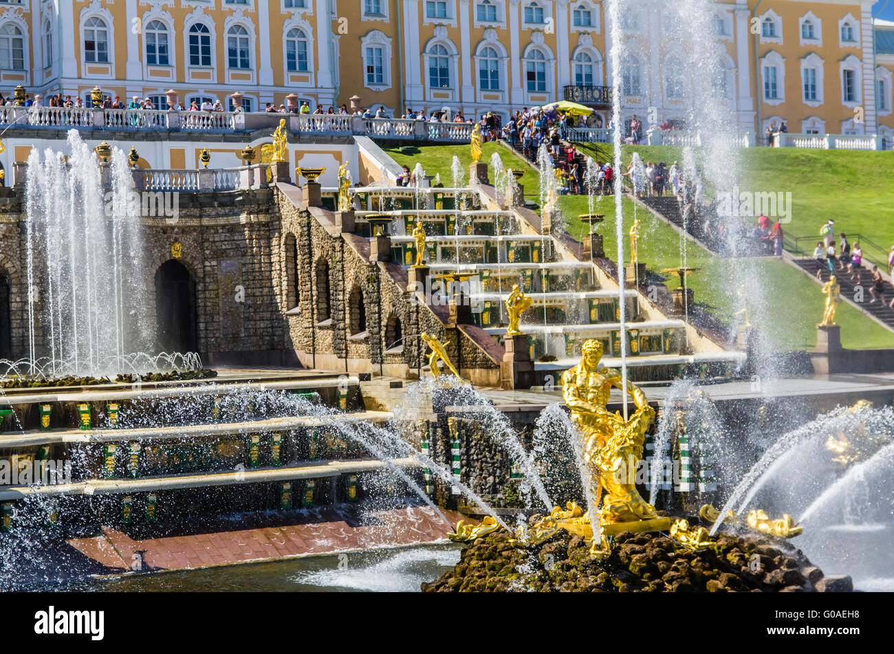 Fontaine Samson et Grande Cascade à Peterhof, Russie Banque D'Images