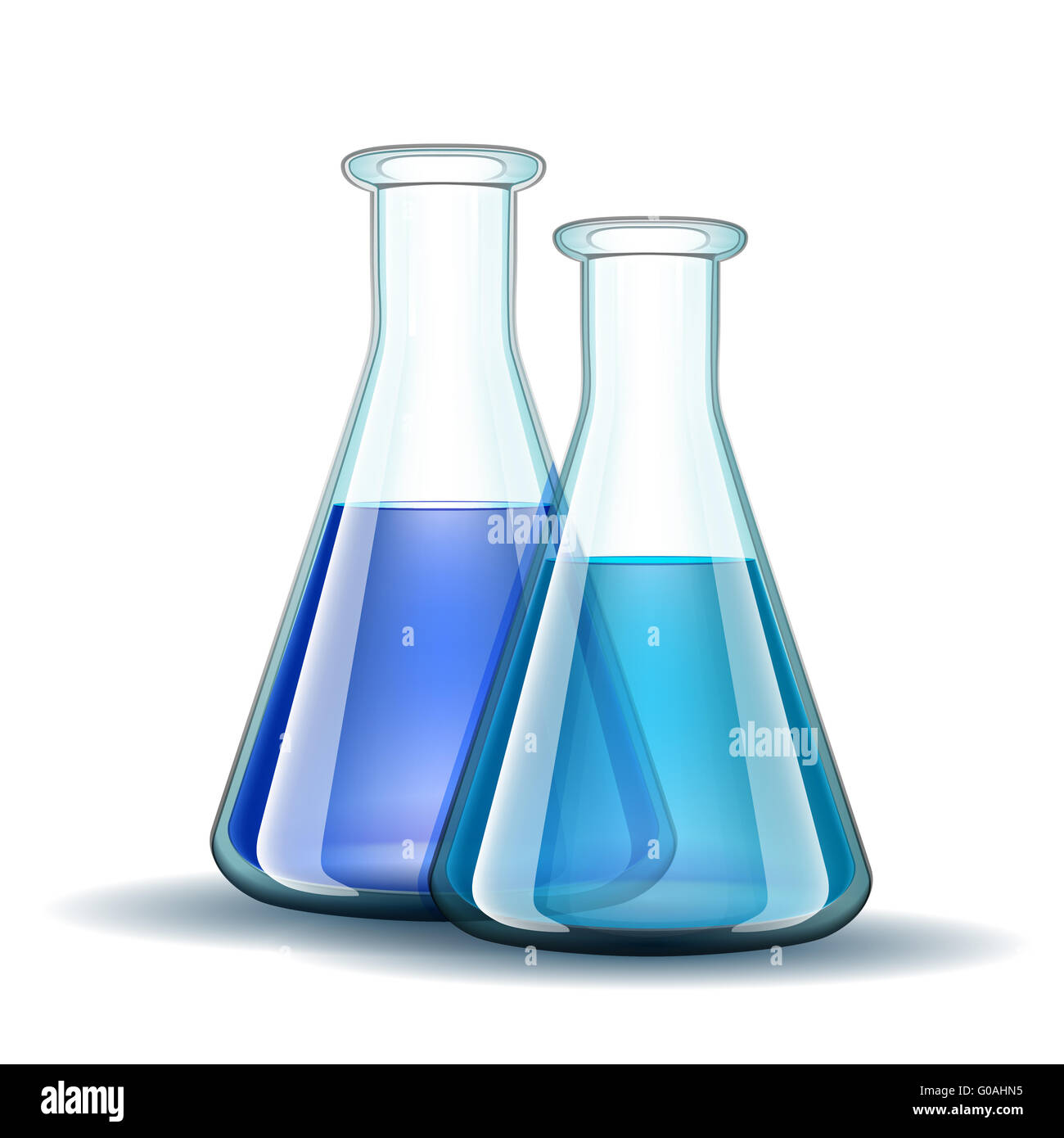 Flacons de laboratoire chimique liquide bleu transparent avec. Banque D'Images