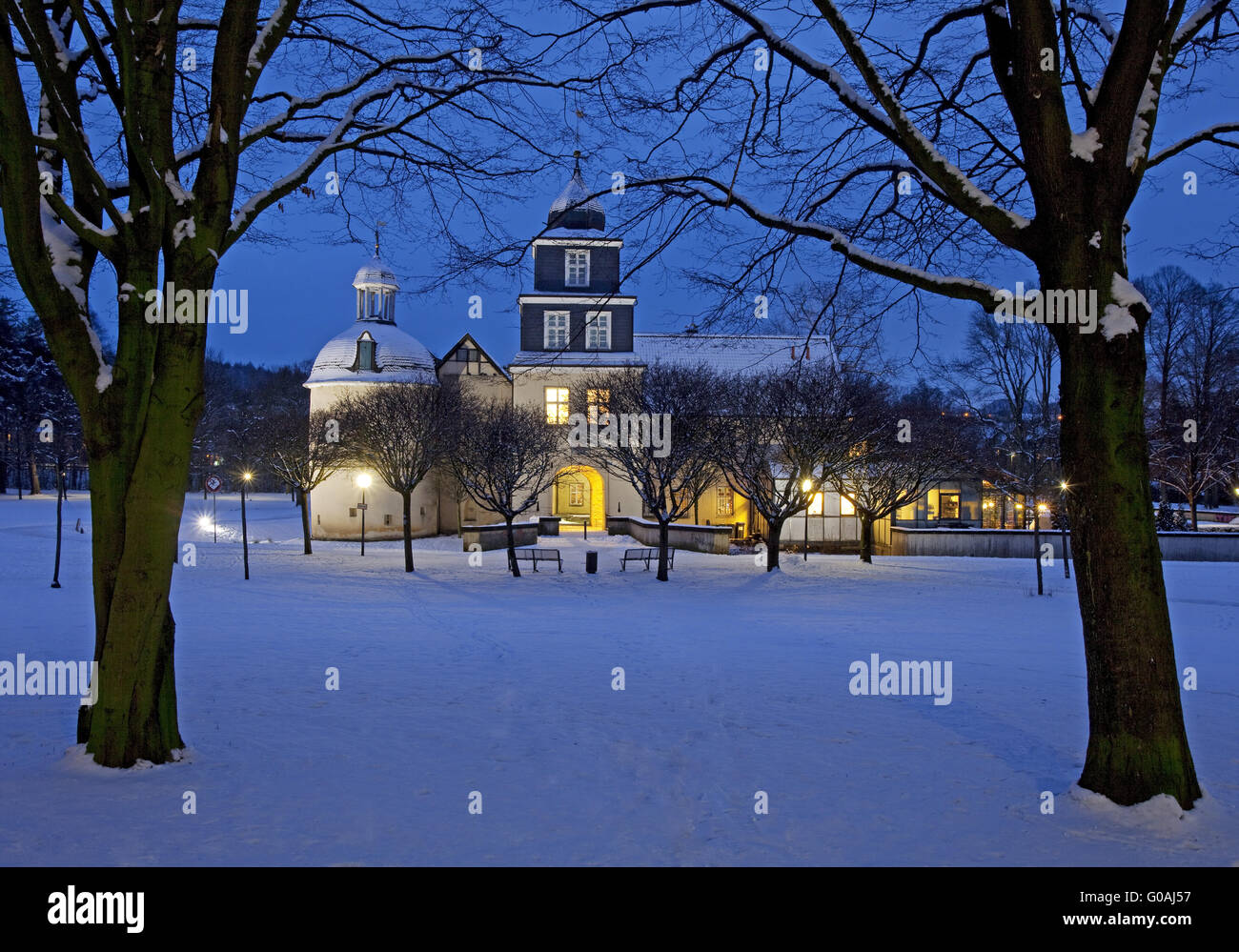 Domaine Château Mart au crépuscule, Schwelm, Allemagne. Banque D'Images
