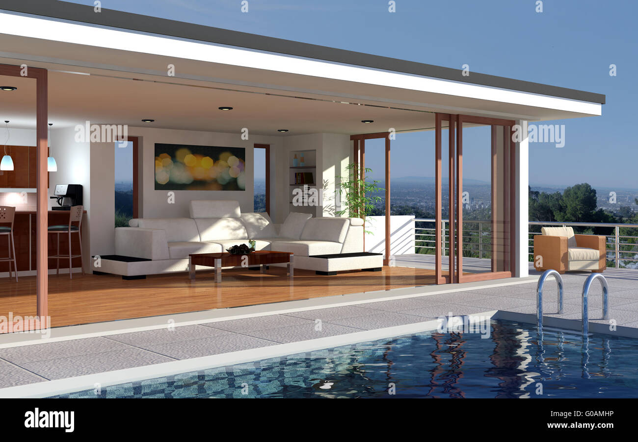 Maison moderne avec piscine Banque D'Images