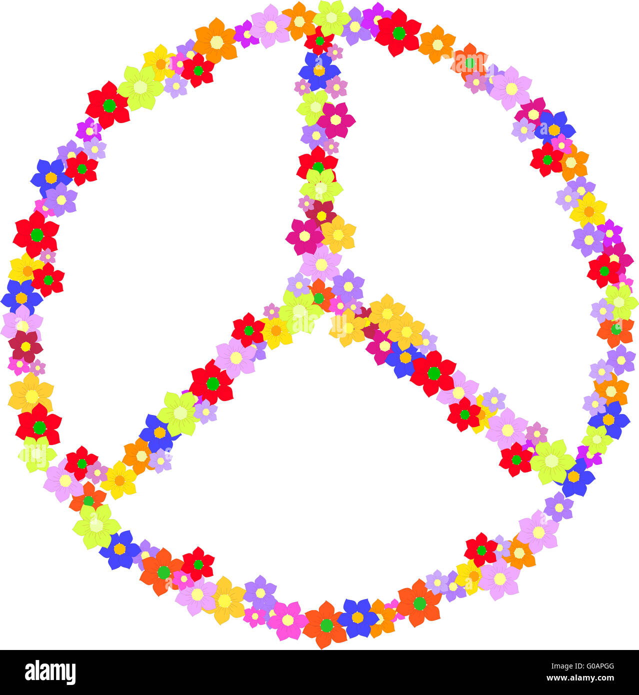 Signe de vecteur fait hippie de fleurs isolé sur fond blanc Banque D'Images