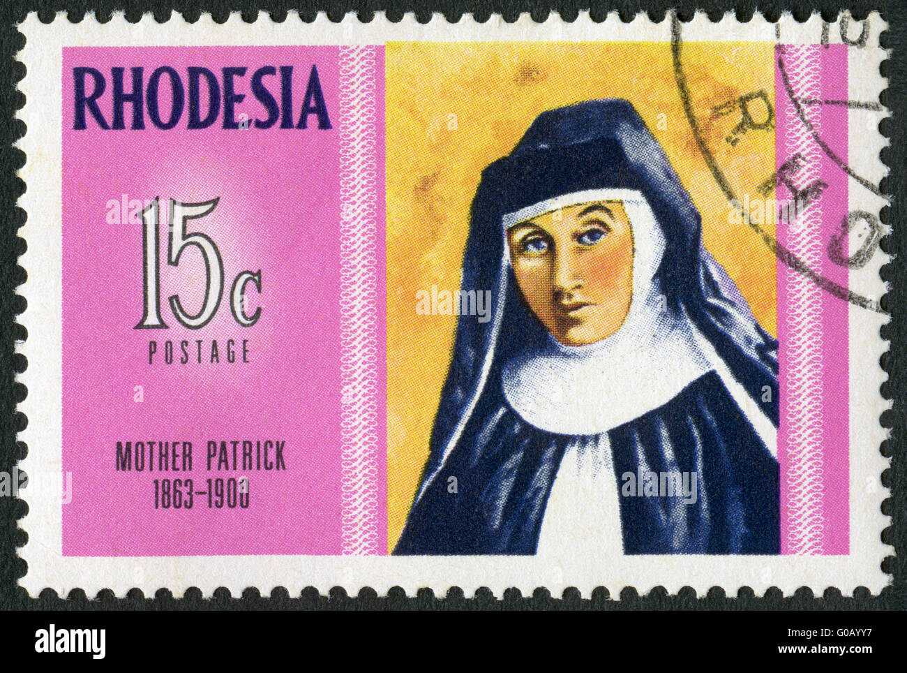 Rhodésie - 1970 : montre Mère Patrick (1863-1900), Dominicaine et infirmière enseignante, Rhodésiens célèbre série Banque D'Images