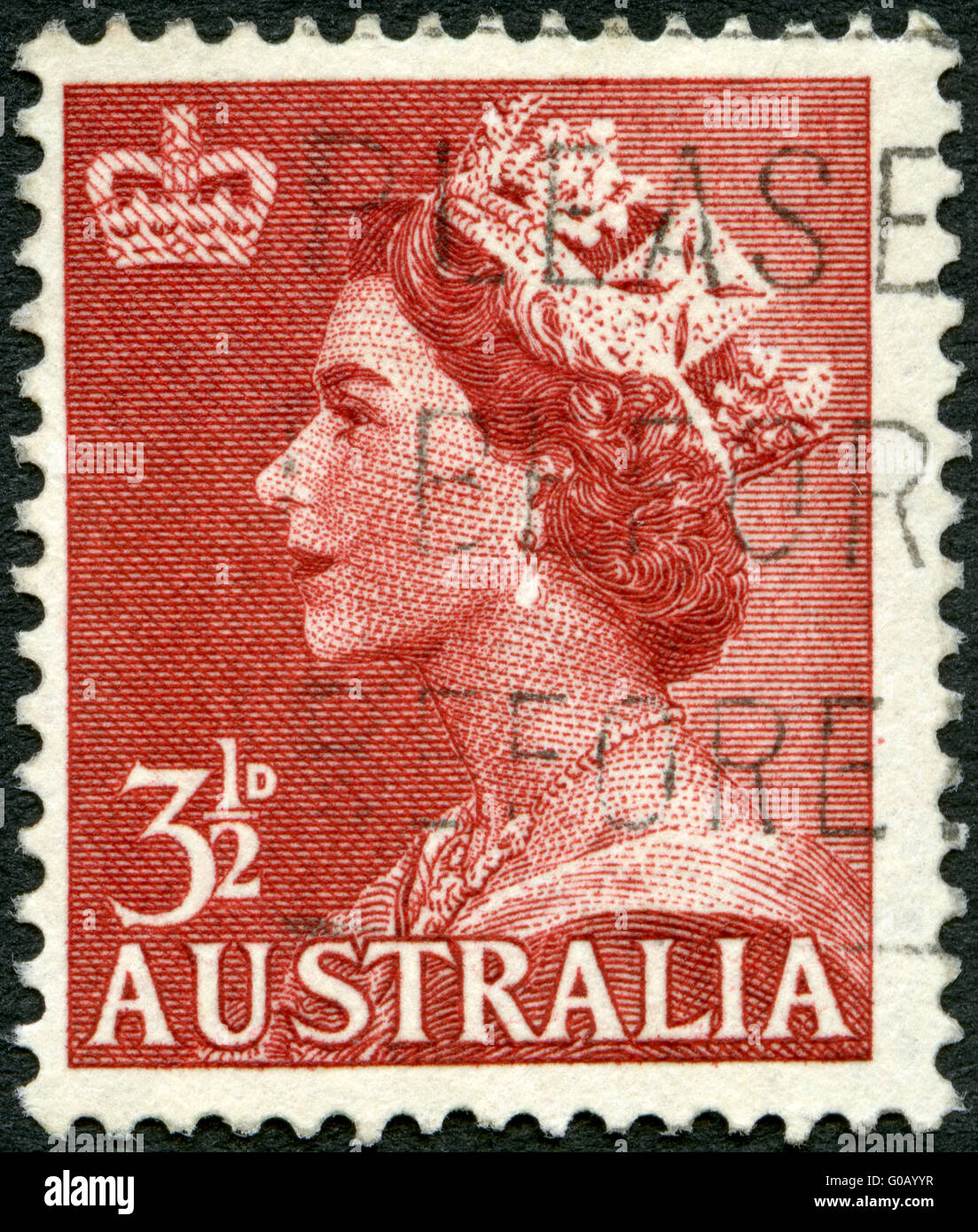 Australie - VERS 1953 : un timbre imprimé en Australie montre la reine Elizabeth II Banque D'Images