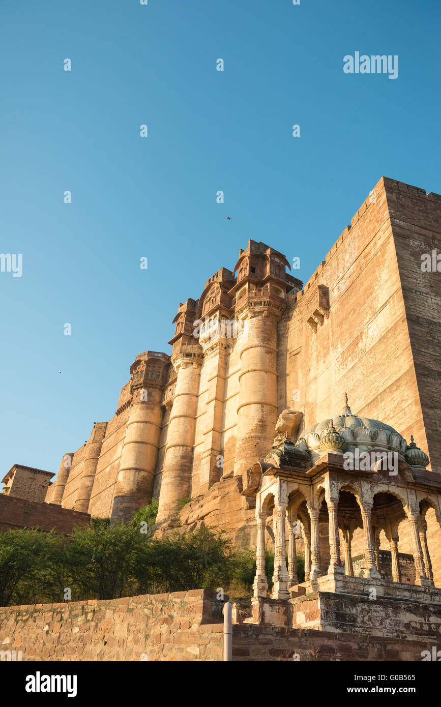 Les murs et les tours du Fort Mahrangarth, Jodhpur Banque D'Images