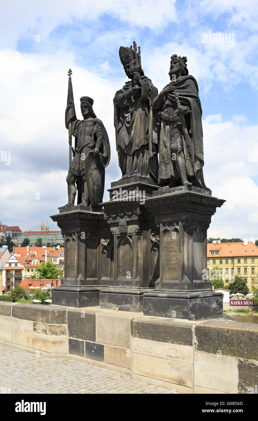 Statue de saint Norbert de Xanten, Venceslas et Sigismond sur le Pont Charles Banque D'Images