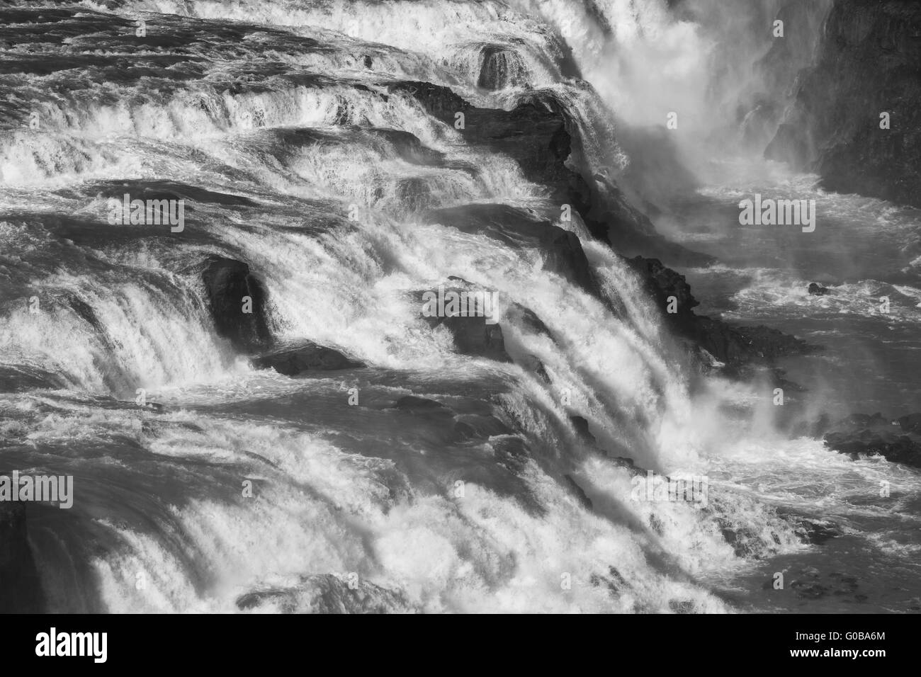 Cascade de Gullfoss, noir et blanc, de l'Islande Banque D'Images