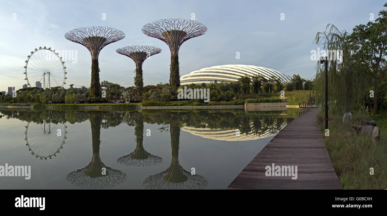 Gardens by the Bay & Singapore Flyer , Singapour Banque D'Images
