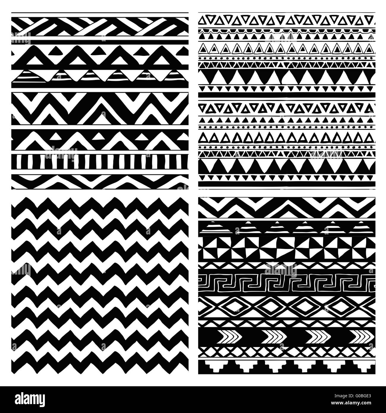Sans couture Tribal aztèque motif en noir et blanc Set Banque D'Images