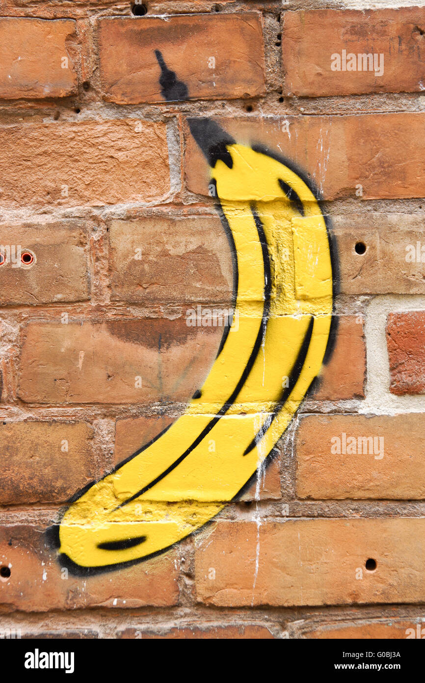 Banana-graffiti sur un mur de brique, backround Banque D'Images