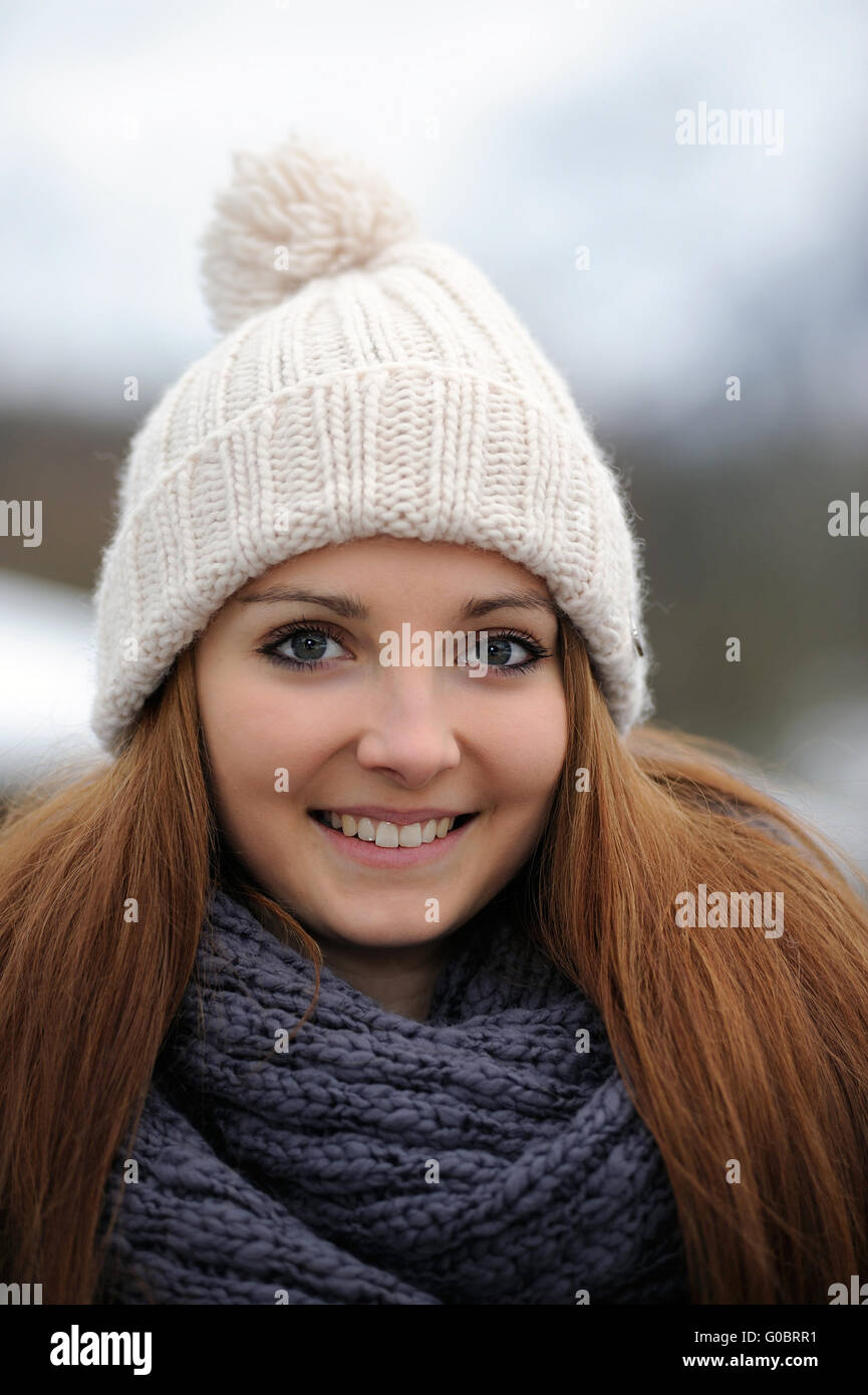 Femelle avec bobble cap Banque D'Images