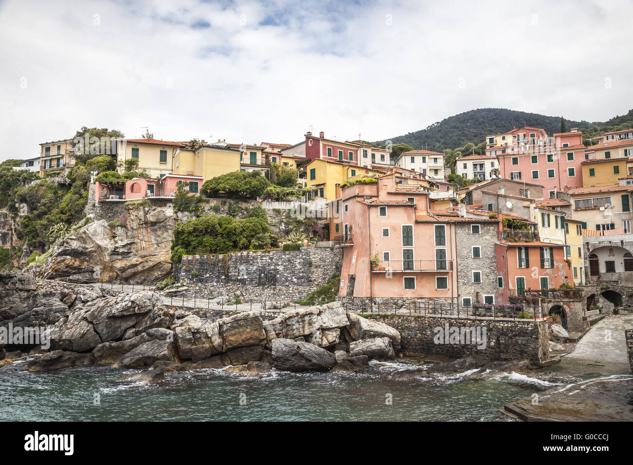 Tellaro, maisons typiques sur la côte ligurienne Banque D'Images