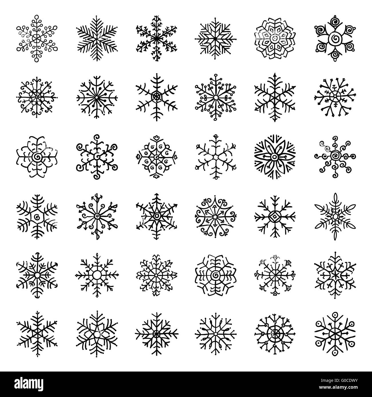 Flocons de neige hiver Doodles Banque D'Images