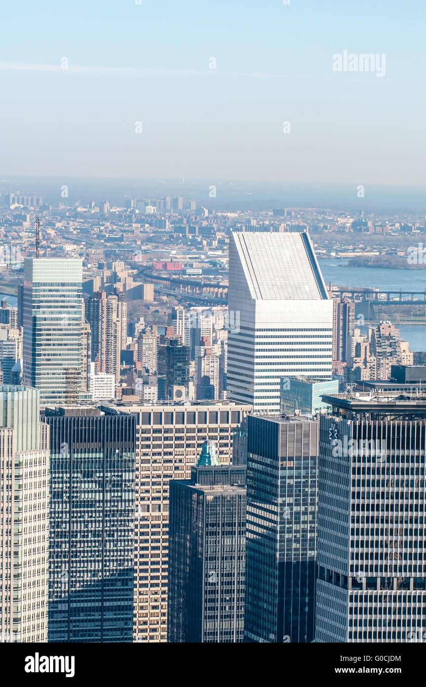 New York City Manhattan Midtown gratte-ciel avec vue panoramique aérienne Banque D'Images