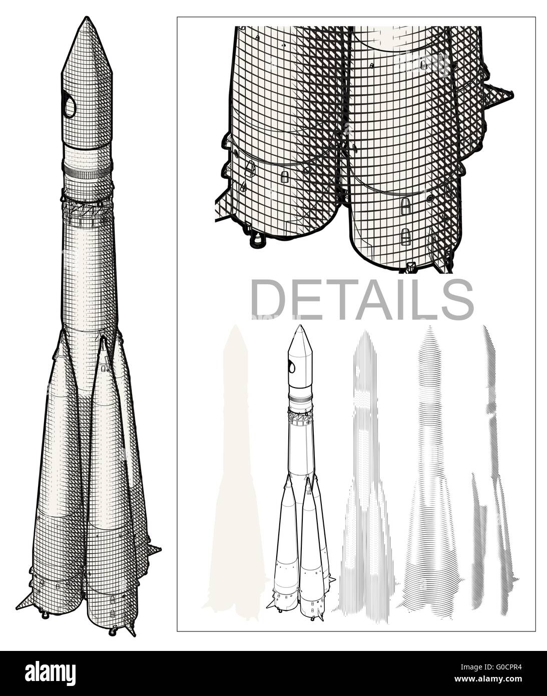 Fusée Spatiale à leur gravure Banque D'Images