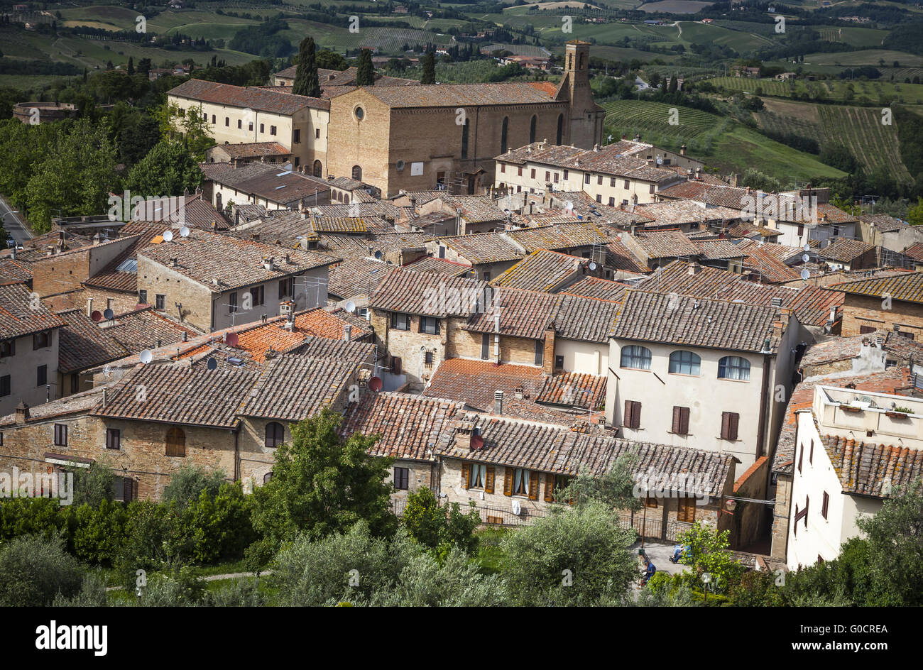 San Gimignano, vue sur les environs, Italie Banque D'Images