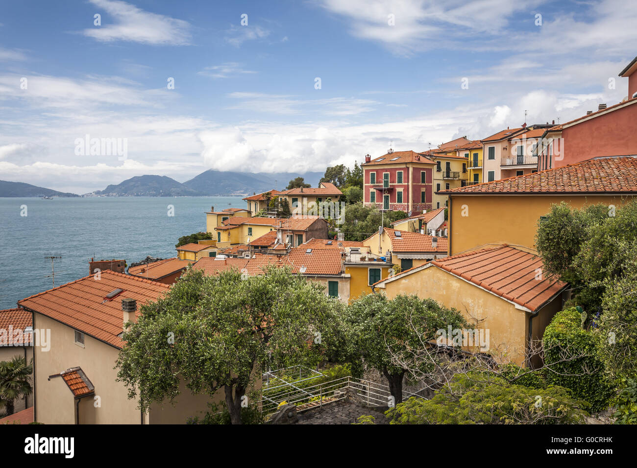 Tellaro, maisons typiques sur la côte ligurienne Banque D'Images