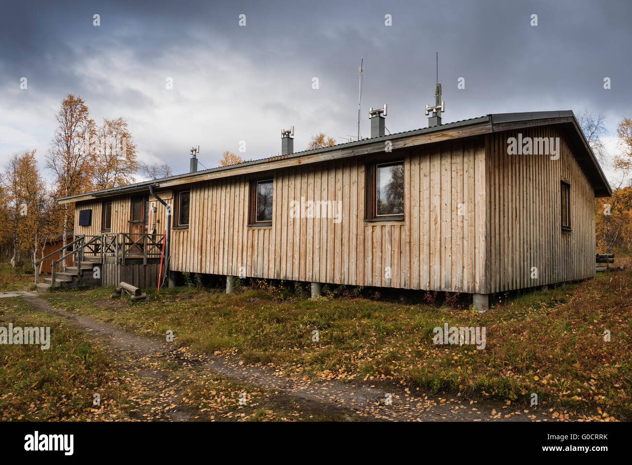 STF Tärnasjö hut, près du lac, Tärnasjön Kungsleden trail, Laponie, Suède Banque D'Images