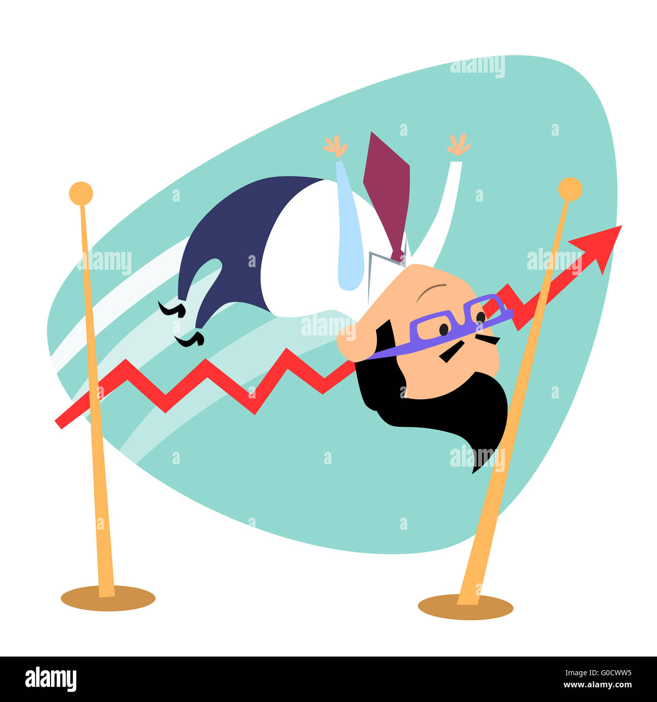 Businessman saute le graphique à barres des ventes business thème les sports Banque D'Images