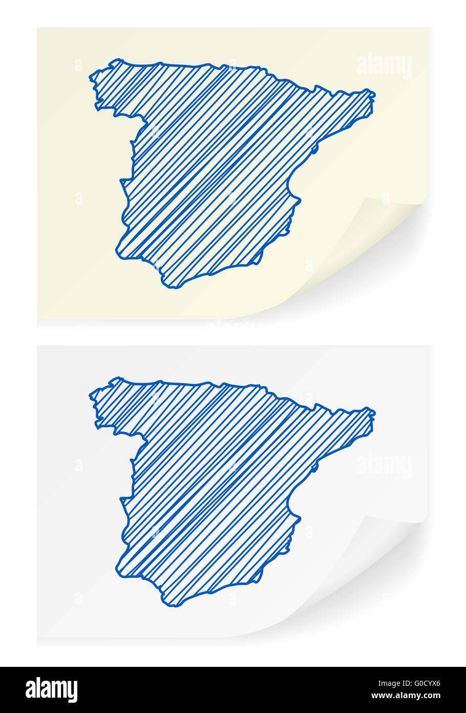 Espagne scribble map sur un fond blanc. Banque D'Images