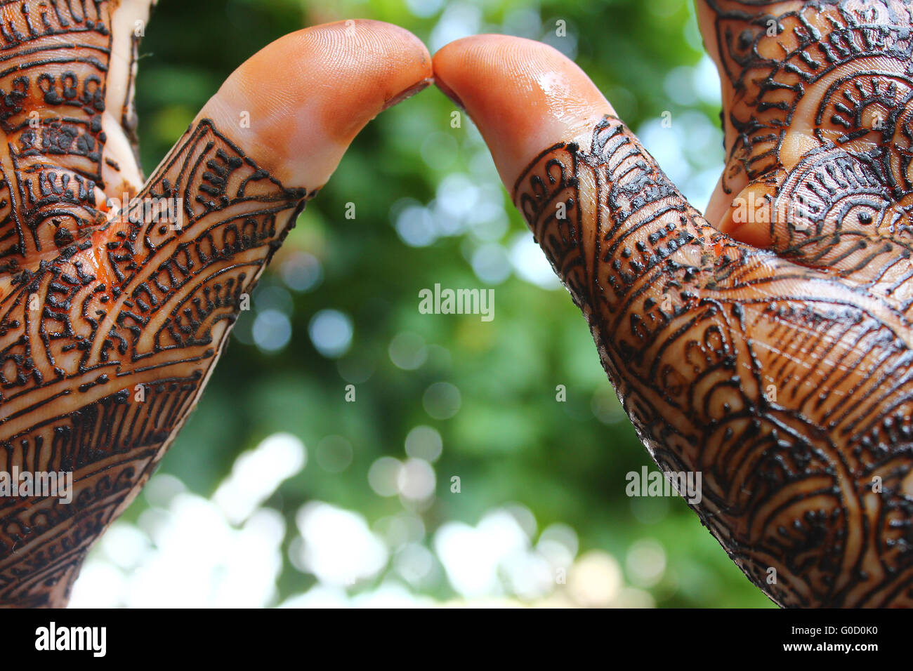 Mehandi magnifiquement sur hans pour préparation de mariage indien Banque D'Images