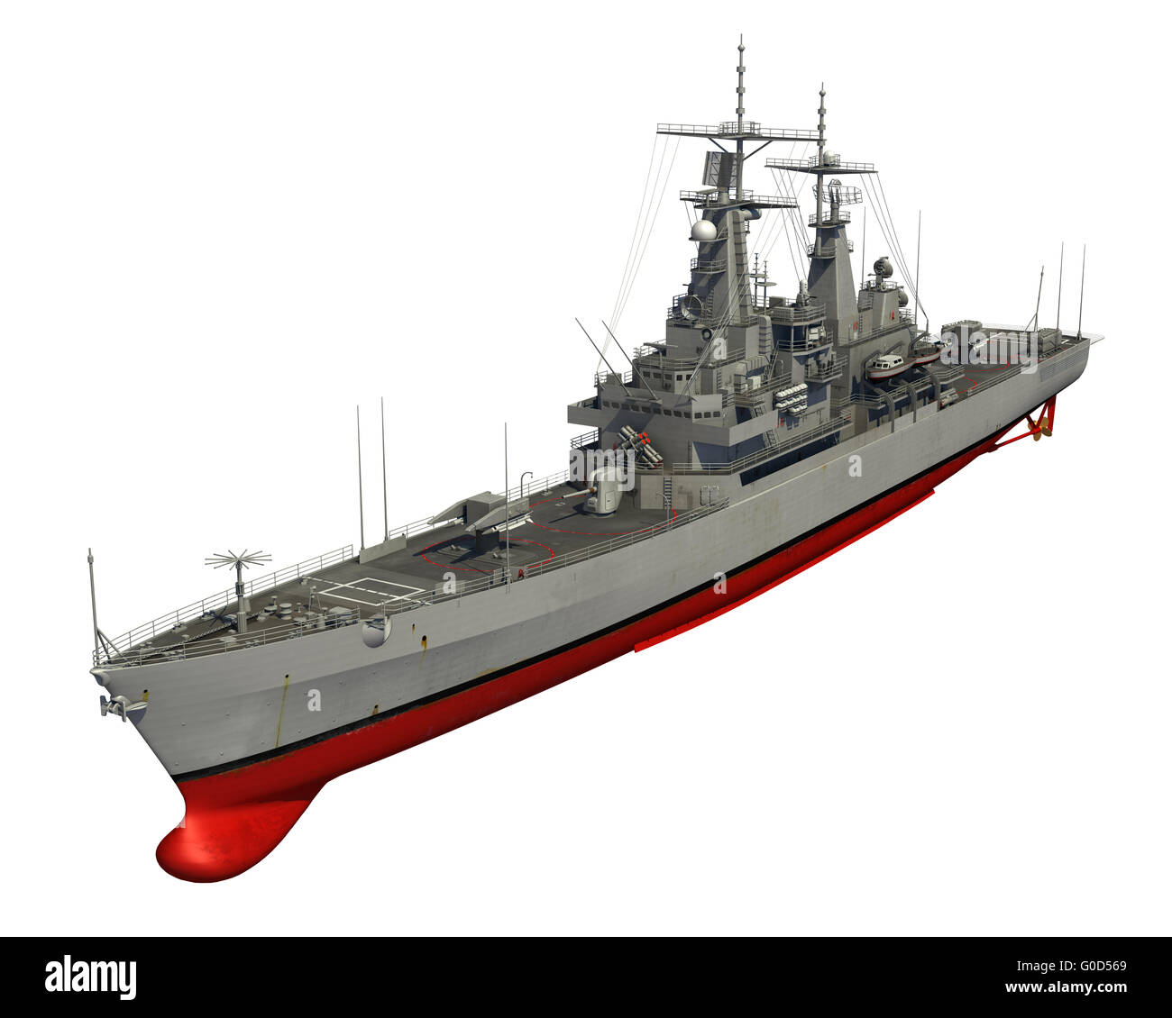 American Navire de guerre moderne sur fond blanc. 3D Illustration. Banque D'Images