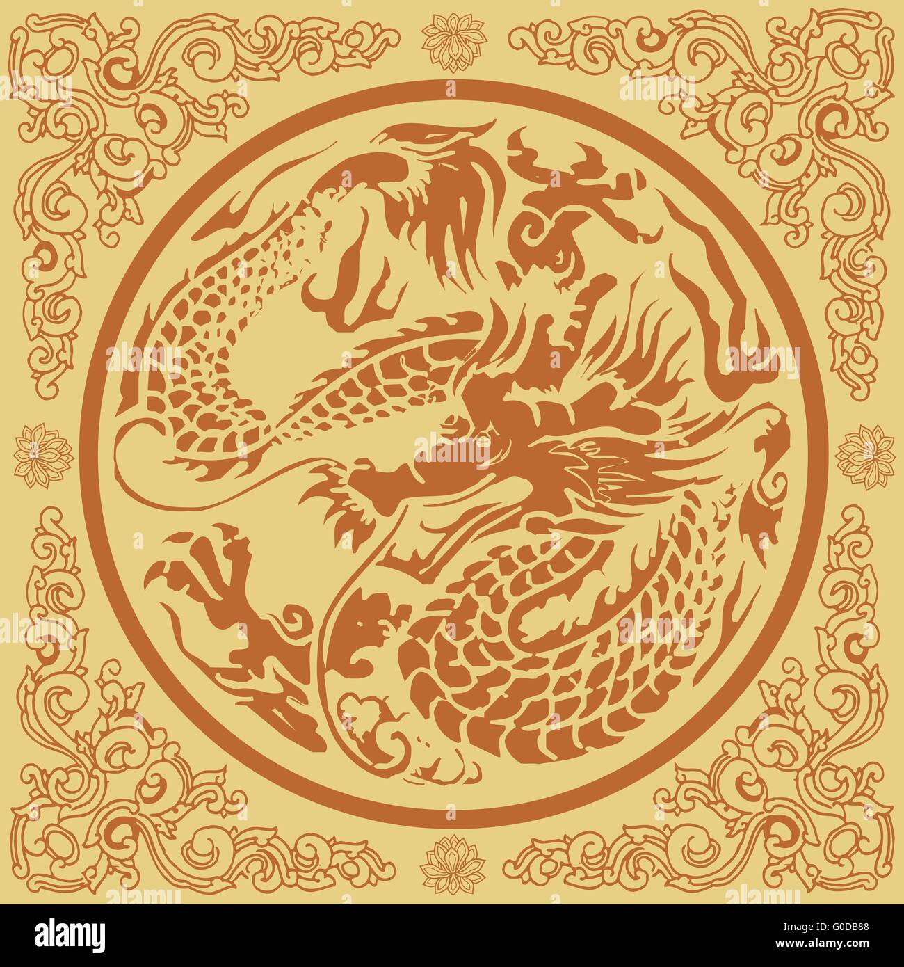 Motif Dragon chinois jaune Illustration de Vecteur