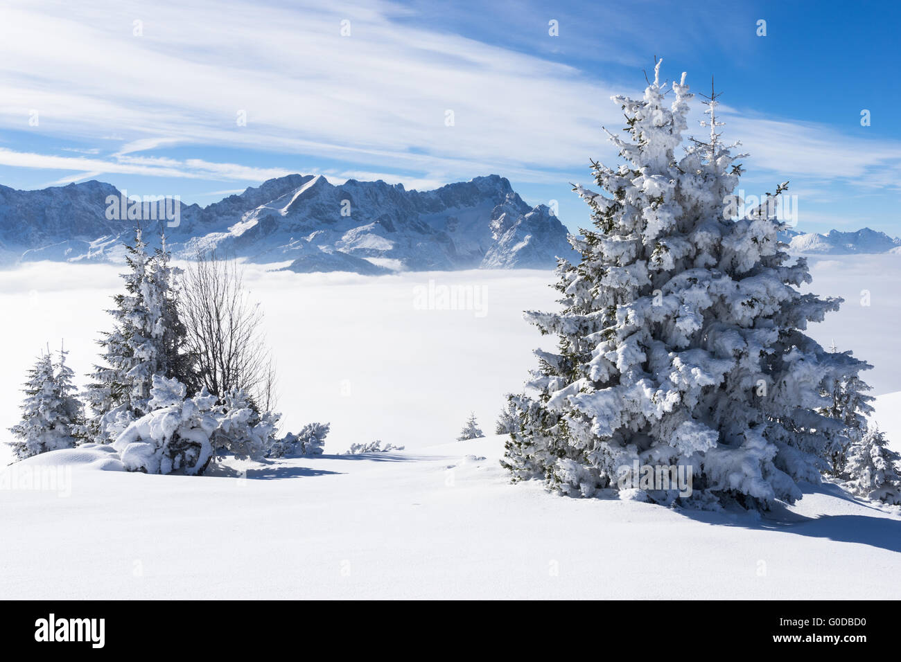 Winterly Mt. Avec brouillard Zugspitze Banque D'Images