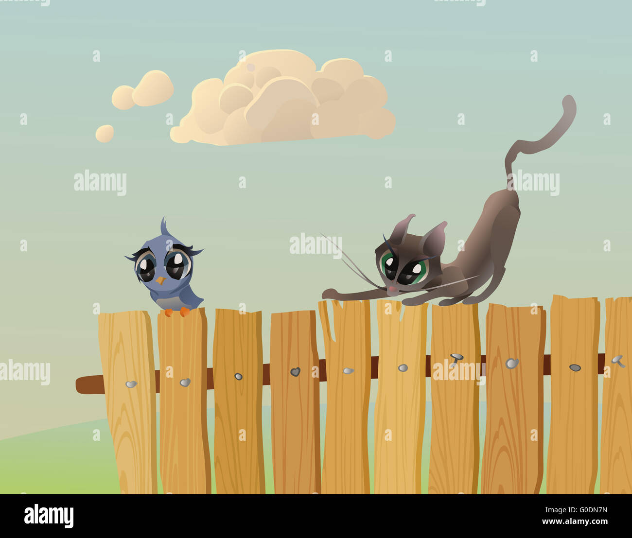 Un oiseau chasse Chat Banque D'Images