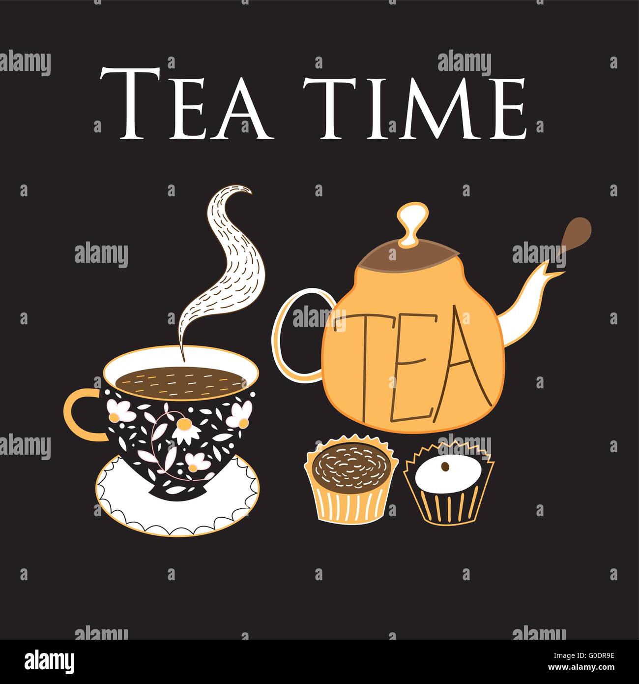 Théière et tasse de thé Illustration de Vecteur