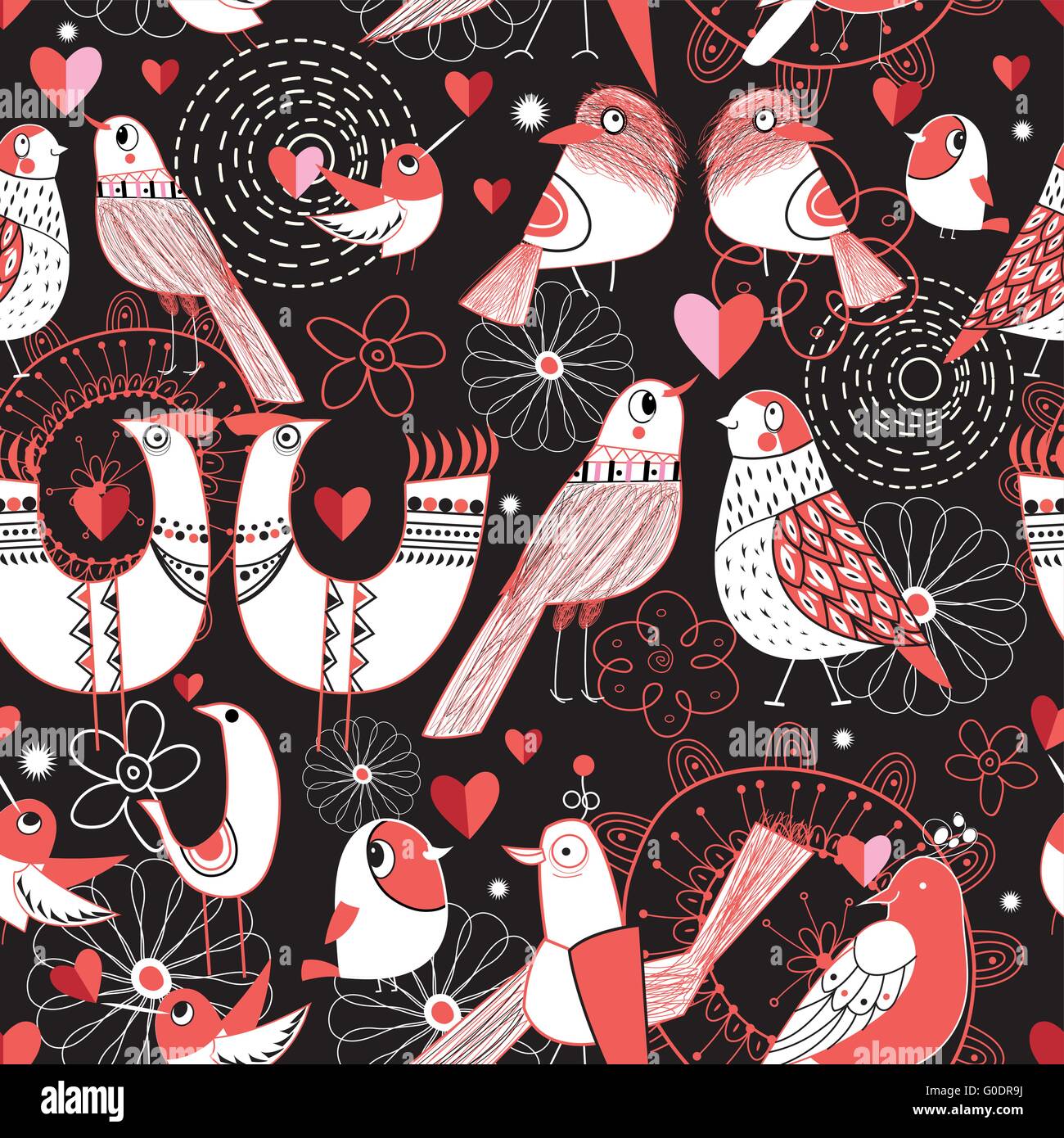 Modèle transparent avec des oiseaux dans les coeurs d'amour Illustration de Vecteur