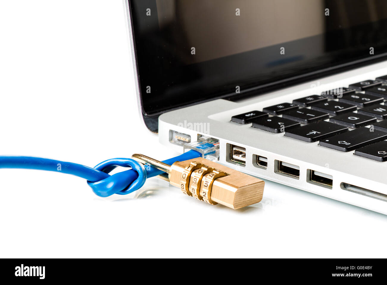 Câble de données, verrou à combinaison et clavier de l'ordinateur Banque D'Images