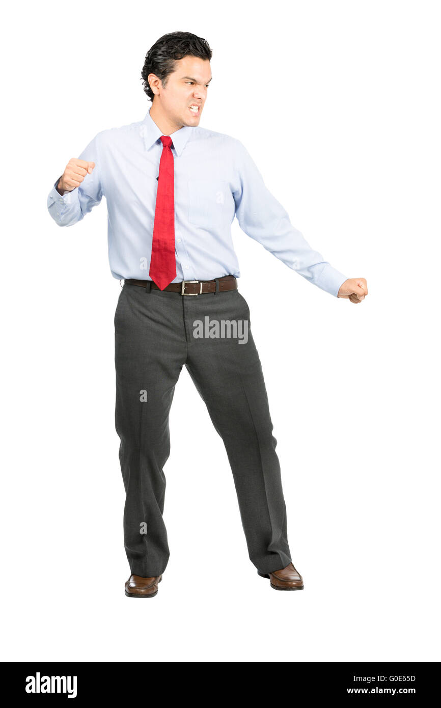 Position de combat en colère Hispanic employée de bureau pleine Banque D'Images