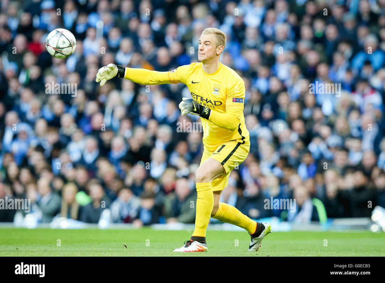 Manchester, UK. Apr 26, 2016. Joe Hart (Homme C) Football/soccer : Joe Hart de Manchester City lors de la Ligue des Champions, demi-finale 1ère manche match entre Manchester City et le Real Madrid au stade Etihad à Manchester, Angleterre . © AFLO/Alamy Live News Banque D'Images