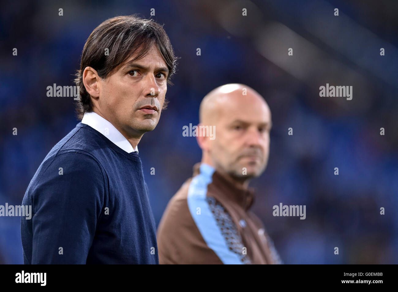 Rome, Italie 1 mai 2016 Simone Inzaghi entraîneur en chef du Latium au cours de la Serie A TIM match entre le Latium et l'Internazionale au Stadio Olimpico, Rome, Italie, le 1 mai 2016. Photo par Giuseppe Maffia./Daimages Agence/Alamy News Banque D'Images