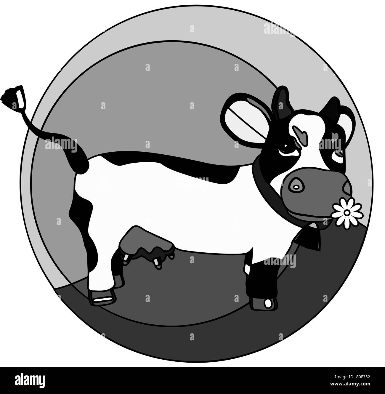 Funny vache sur l'herbe logo monochrome Banque D'Images