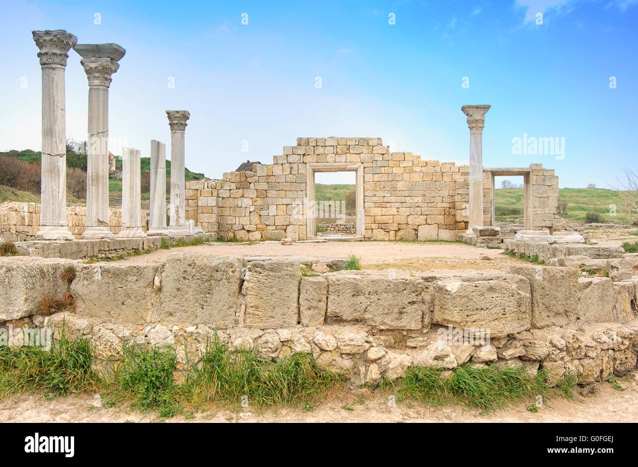 Ancienne basilique colonnes de Creek colony Chersonesos Banque D'Images