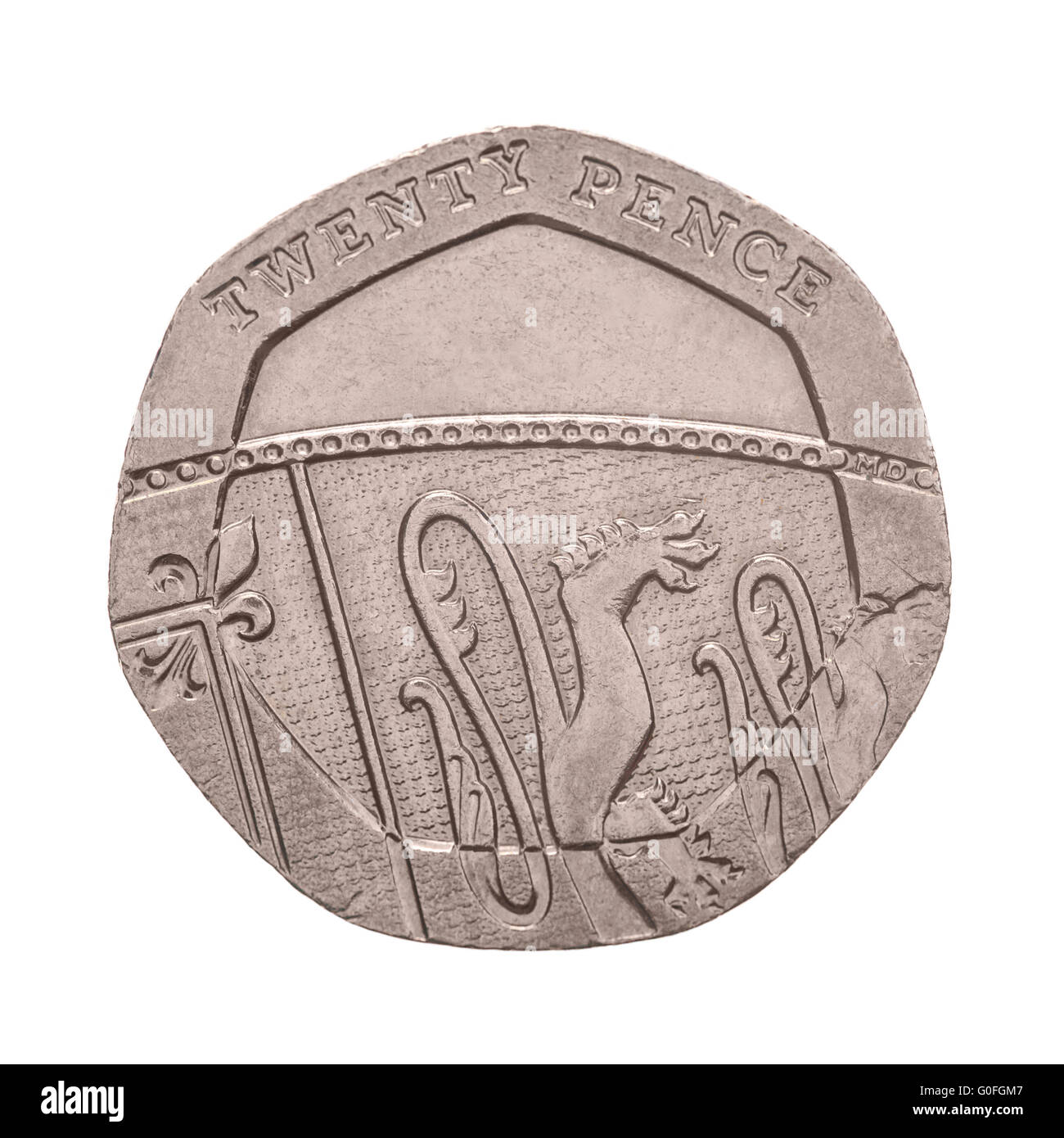 Vingt Pence coin isolé Banque D'Images