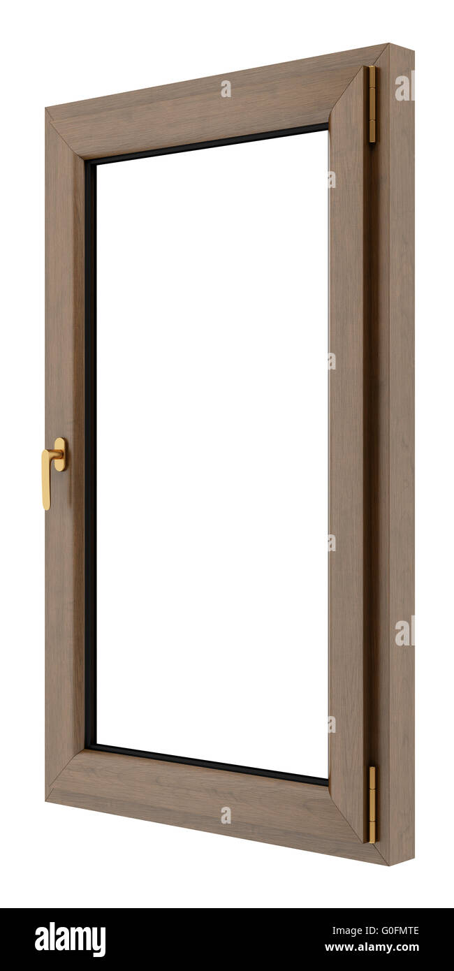 Fenêtre en bois brun isolé sur fond blanc Banque D'Images